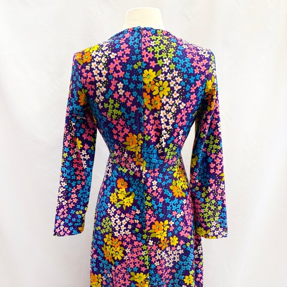 Vintage flower power purple floral groovy maxi dress fits like a medium - Picture 3 of 3